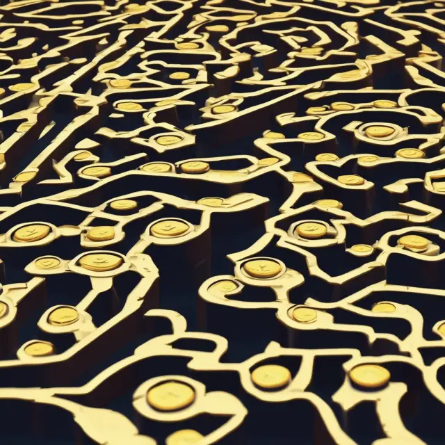 A golden river of coins navigating a maze illustrates the various ways companies utilize Levered Free Cash Flow for dividends, stock buybacks, reinvestment, or debt repayment