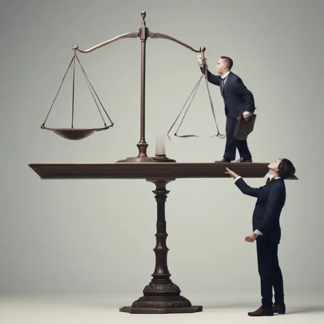 An ancient scale balances taxes with assets, as a man representing the taxing authority attempts to tip the balance