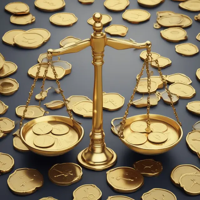 A scale balanced between gold coins (assets) and anchors (liabilities), symbolizing financial equilibrium