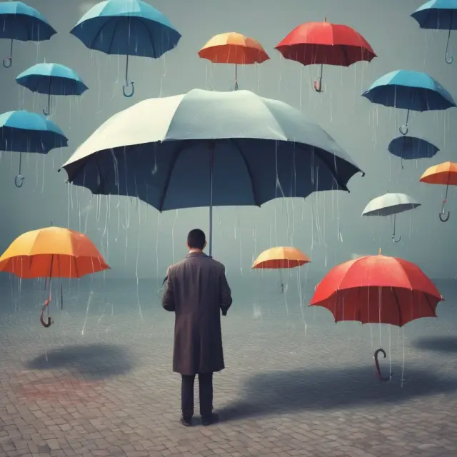 An insurance umbrella protecting various people from leaking liabilities