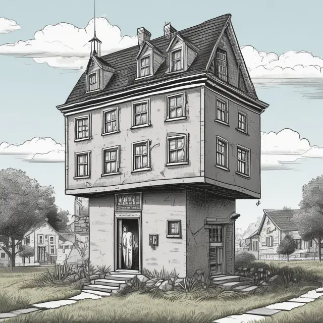 An unstable house made of mirrors symbolizes the 2007-2008 Financial Crisis, with liar loans forming its base