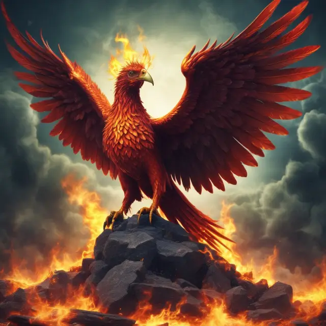 A mythical phoenix emerging from fire, representing post-financial crisis reforms ending liar loan practice