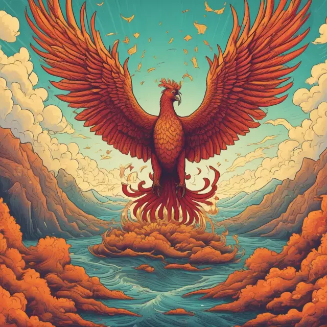 An ethereal phoenix arises from a chaotic ocean of liar loans, signifying the importance of responsible mortgage lending practices and financial rebirth