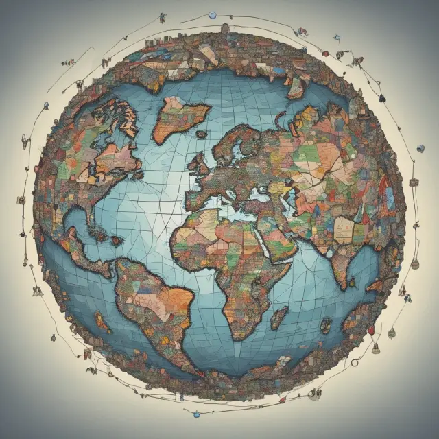 A spherical representation of the world showcasing diverse international perspectives on libel as interconnected puzzle pieces