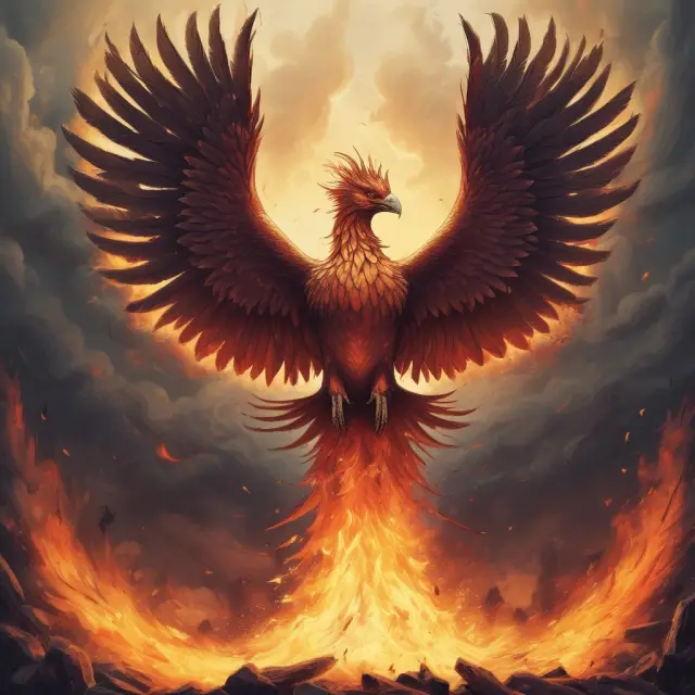 A mythical phoenix rises above the financial chaos, embodying Liberty Bonds