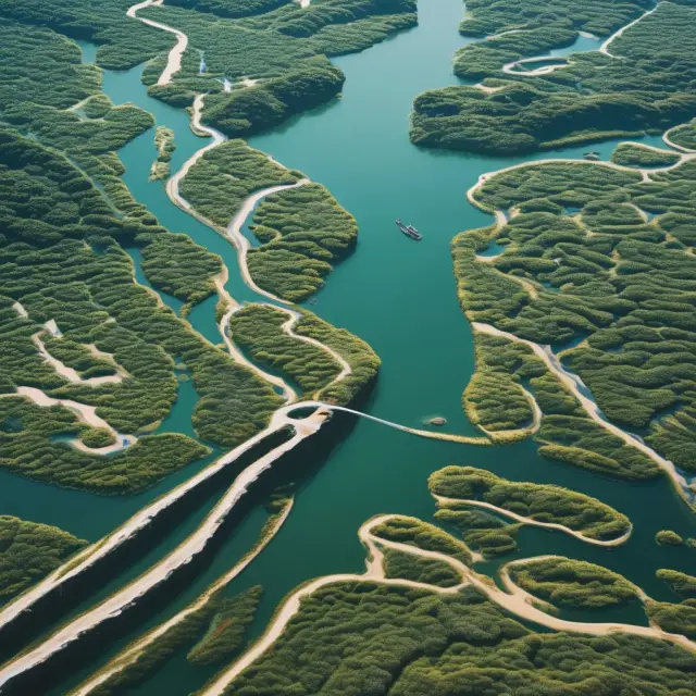 Two interconnected rivers meeting at a calm sea, symbolizing the London Interbank Bid Rate (LIBID) and Offered Rate (LIBOR), merging to form London Interbank Mean Rate (LIMEAN)