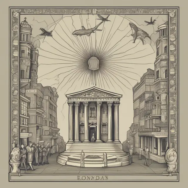 A foundation stone with the London Interbank Bid Rate inscribed, surrounded by interconnected banks signifying its vital role in banking and interest rates