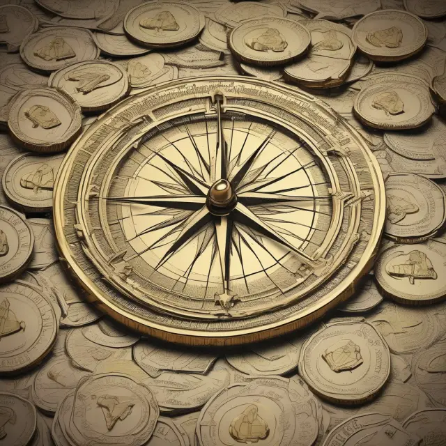 Golden moral compasses surrounded by financial charts and gold coins, illustrating the ethical concerns raised by the LIBOR scandal.