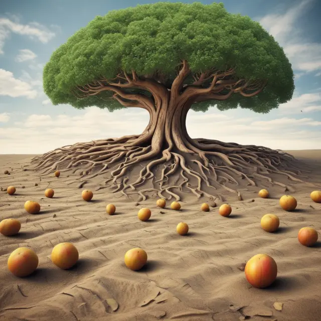 A tree with intertwining licensor and licensee branches bearing fruit labeled