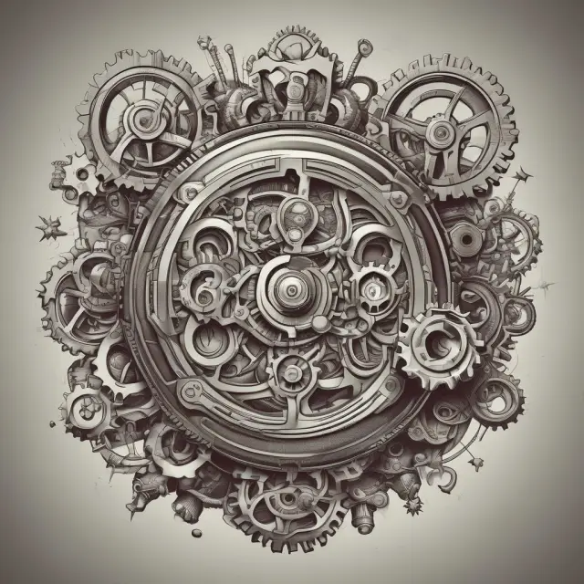 A creative fusion of an artistic musical note and a clockwork gear system represents synchronization licenses in intellectual property.