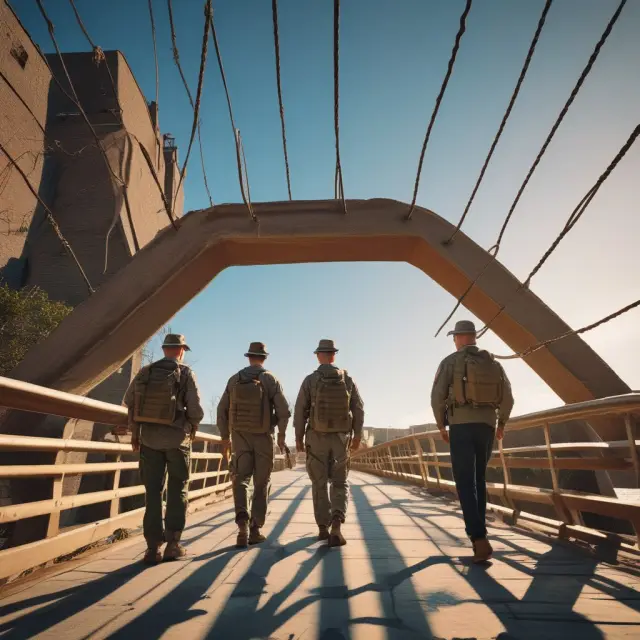 Disabled veteran, senior citizen, and military members crossing a bridge towards financial relief, protected from tax lien sales.
