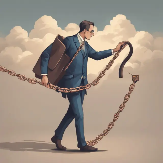 Borrower releasing a heavy chain from their asset, signifying the removal of a lien