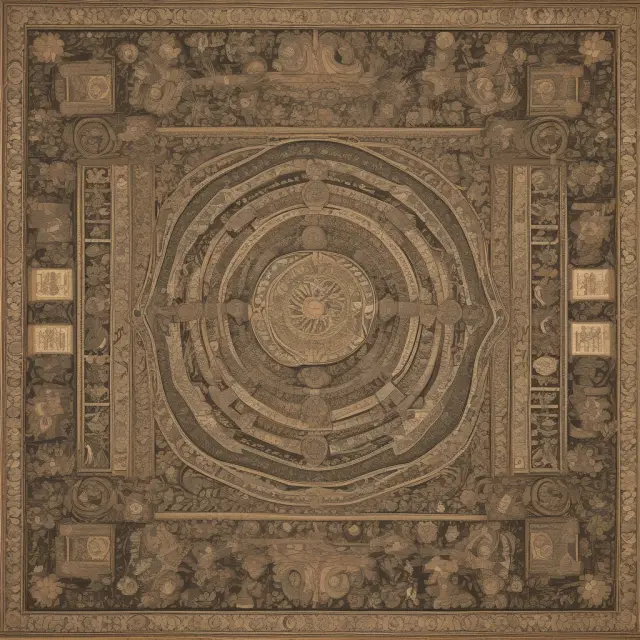 A colorful tapestry featuring diverse liens symbolizing obligations and secured assets. Balancing elements represent financial security and risk.