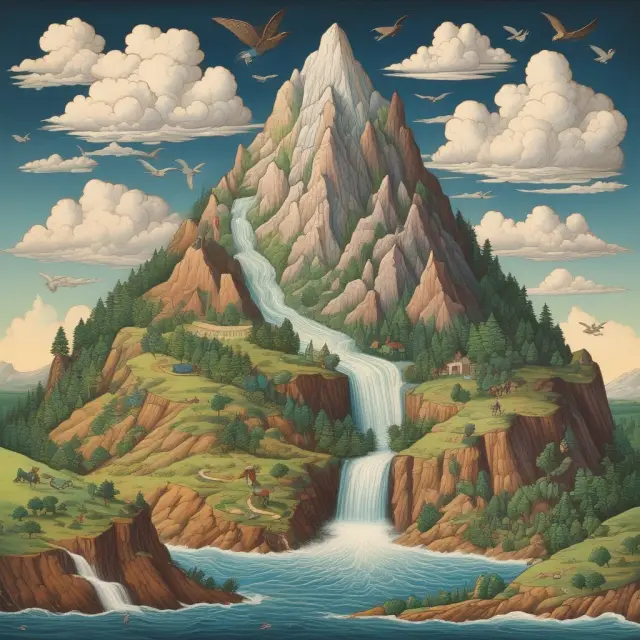 Image of a humpbacked mountain representing the accumulation of wealth according to the life-cycle hypothesis, with a river illustrating income flowing from youth to old age.