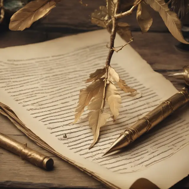 Golden quill inscribes life estate deed onto parchment as tree grows, symbolizing property transfer and continuity