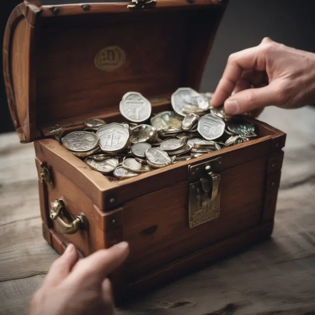 An elderly person holding a gold key, unlocking a treasure chest containing RRIF and LIF labeled investment options