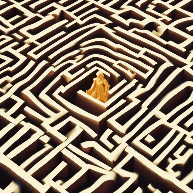 A golden sun shining above a labyrinth of investment options, with a life income fund (LIF) at the center to represent tax-deferred growth and financial security for retirees.