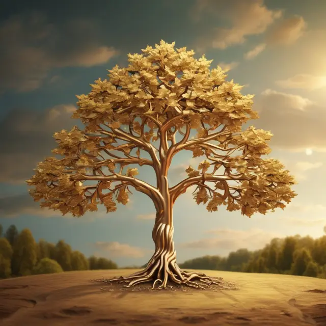 A golden tree growing from locked-in pension and RRSP funds, symbolizing the conversion to a life income fund