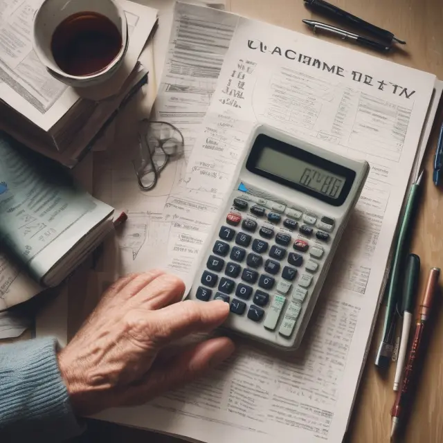 An elderly person calculating minimum RRIF withdrawals using the Income Tax Act, age factors, and life expectancy tables.