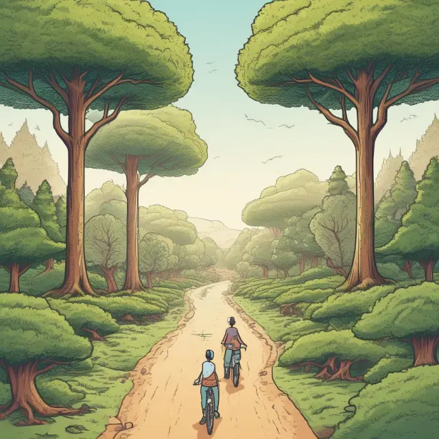Graphic representation of life cycle funds evolving as trees growing to maturity and bearing fruit, symbolizing successful retirement planning.