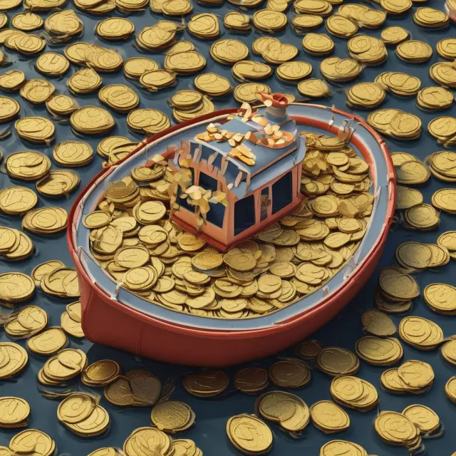 Golden coins filling a lifeboat symbolize the financial security and cash influx provided by selling unwanted or obsolete life insurance policies to supplement retirement income.