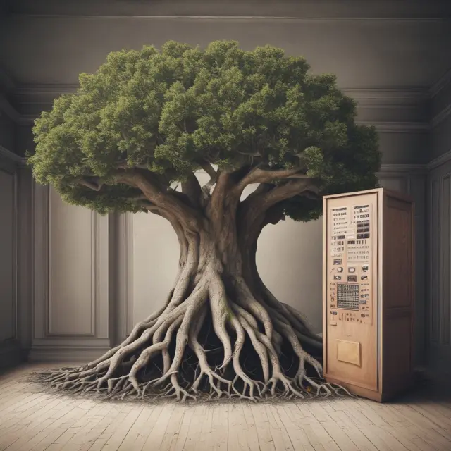 Image of a tree with financial instruments in its roots providing regular income streams through life annuities