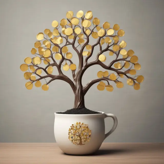 A golden tree with retirement savings coins growing from its branches, rooted in annuity financial security