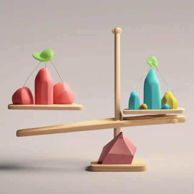 An image of a see-saw with old and new products representing the decline/stability phase in product life cycles.