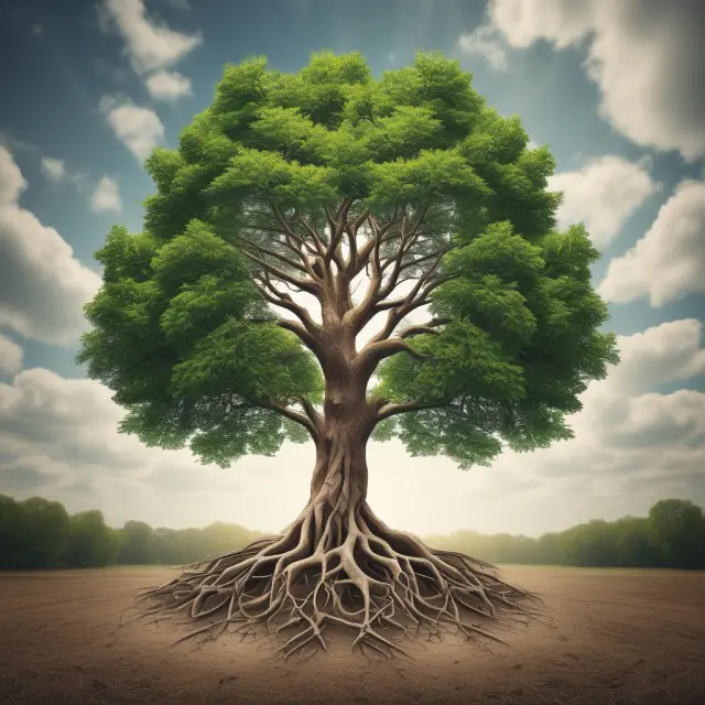 A seedling representing a business transforms into a thriving tree as it navigates opportunities and challenges during the growth stage