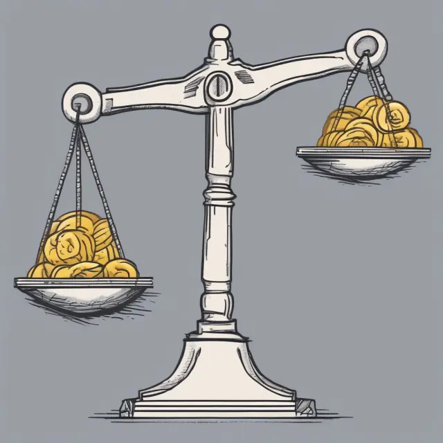 A scale balanced between two sides, one panned with gold coins symbolizing gains, and the other with a pile of ashes representing missed opportunities.