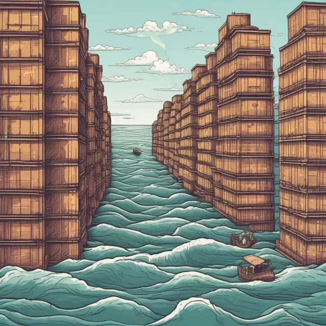 A metaphorical image of a rising tide washing away older inventory pieces in favor of the latest arrivals, representing the Last In, First Out (LIFO) inventory costing method
