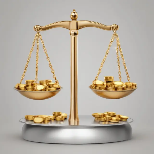Golden balance scale displaying like-for-like sales growth and decline