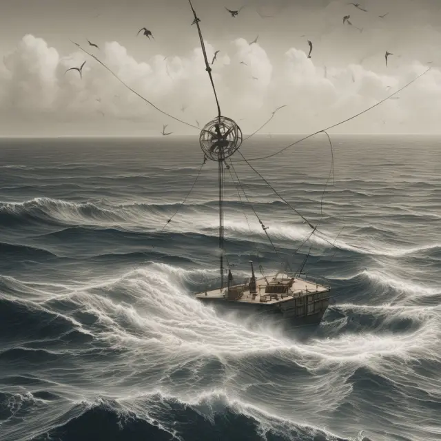 A regulator holding a compass amidst turbulent, choppy financial seas, symbolizing their role in maintaining market integrity through limit down regulations