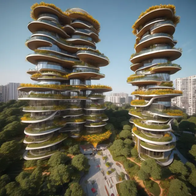 Futuristic condominium tower blooming with a communal space as a sunflower - Limited Common Elements symbolizing future growth