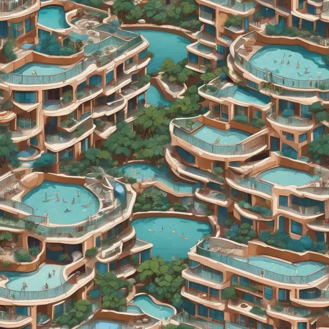 Condos with connected balconies and pools illustrating various questions and answers about limited common elements