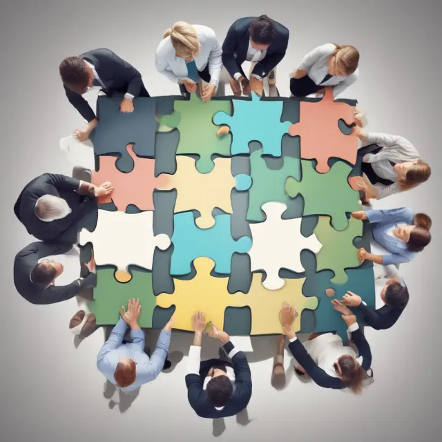 A General Partner (managing) and Limited Partner(s) (women) collaborating to form a complete image, signifying the essential roles within a Limited Partnership