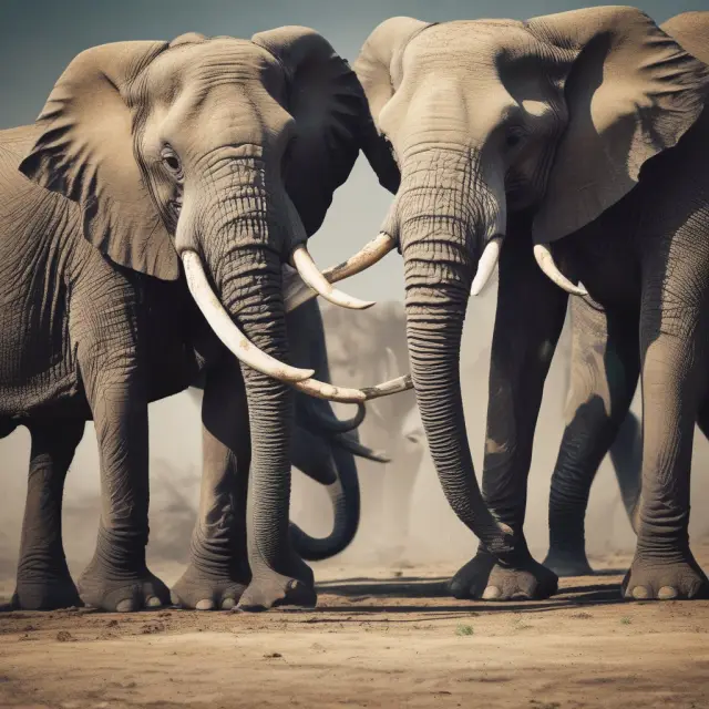 Three successful elephants forming a chain, representing various industries