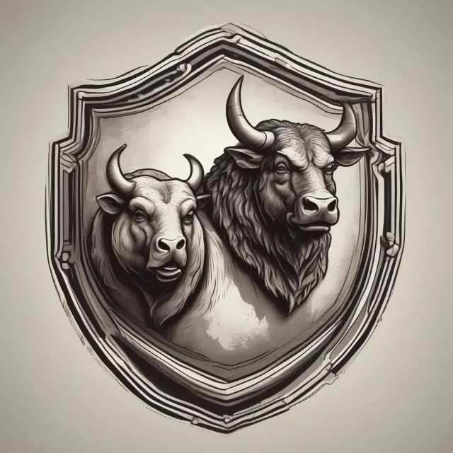 Limited bull and bear standing side by side on a shield, representing shareholder liability restriction within a corporation