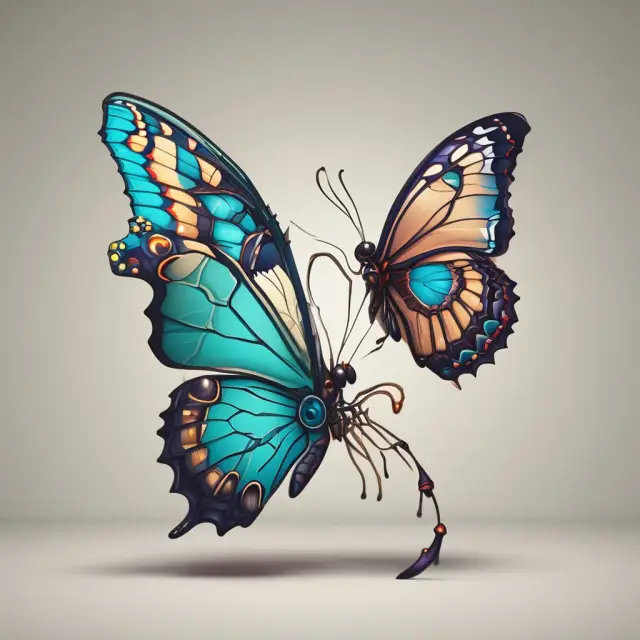 Two vibrant butterflies with distinct patterns; one labeled 