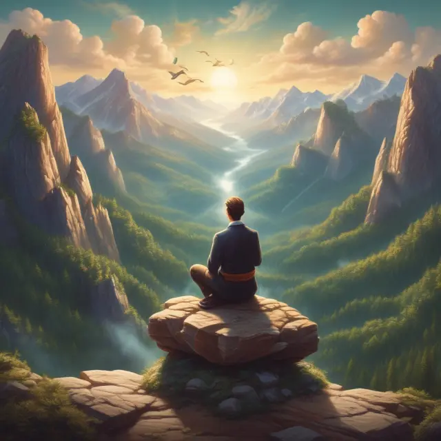 An investor hands over a key symbolizing control to a trusted portfolio manager, overseeing multiple mountain ranges representing diverse investment portfolios