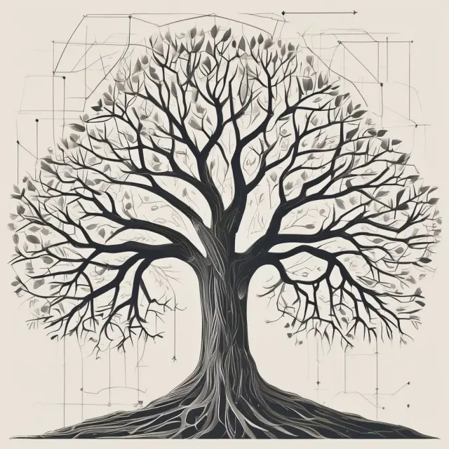 A sturdy tree symbolizing a limited partnership with diverse branches for general and limited partners, anchored by a well-drafted partnership agreement