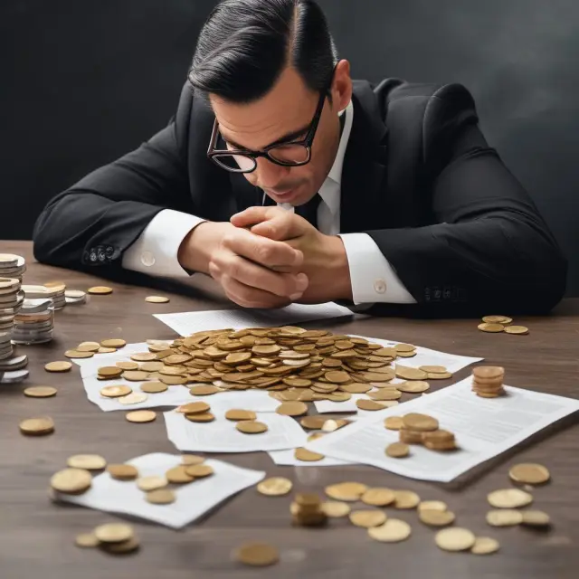 Tax consultant examining LPUs, piles of gold coins represent gains and losses
