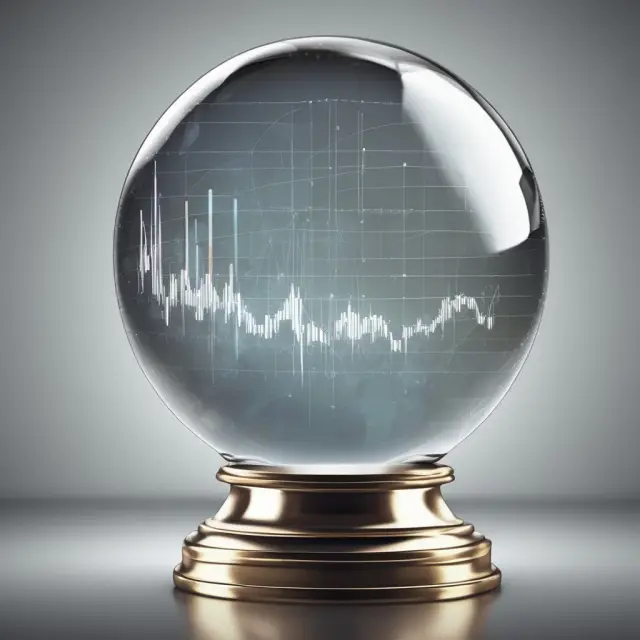 Crystal ball pouring data points to form a line graph, illustrating financial trend analysis.