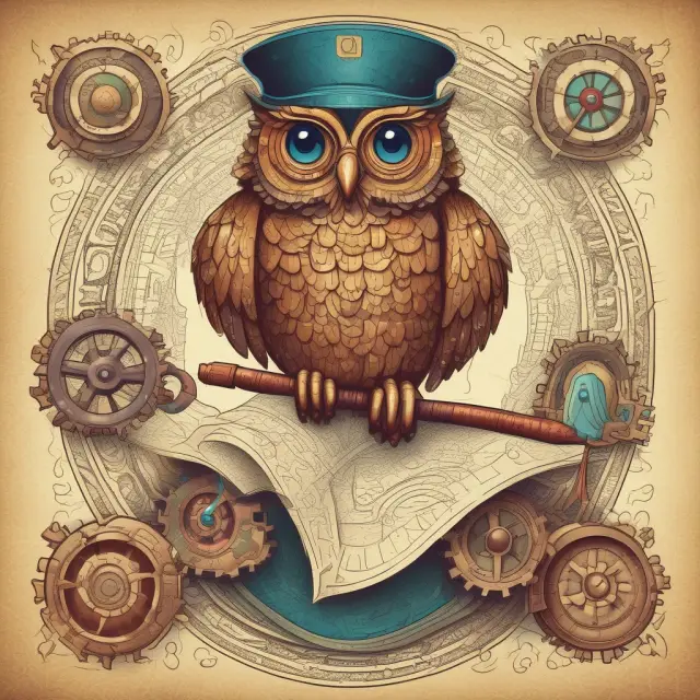 Navigator sailing among interconnected cogs symbolizes managing diverse business lines. Wise tax owl advises for optimizing tax liabilities.
