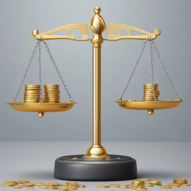Golden and silver coins on a balance scale symbolize sustainable versus non-sustainable earnings in determining corporate dividend policies.