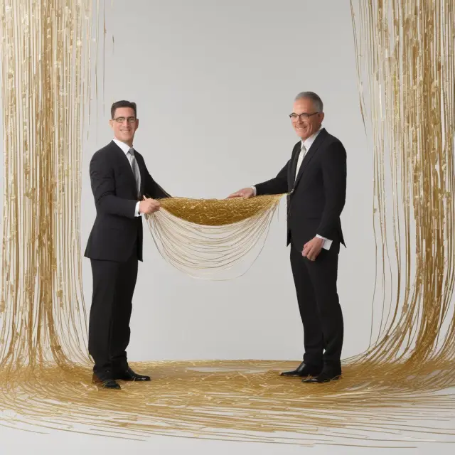 Board members meticulously deciding on corporate dividends using the Lintner Model, surrounded by threads representing various approaches and financial goals