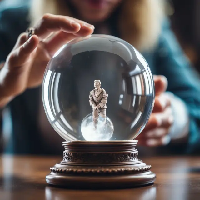 An institutional investor examines a crystal ball displaying future financial insights derived from the Lintner Model, emphasizing dividend analysis for informed investment decisions