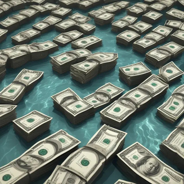 A bustling marketplace filled with stock tickers, bond charts, money market fund logos, and Treasury Bill images, symbolizing the liquidity of various marketable securities.