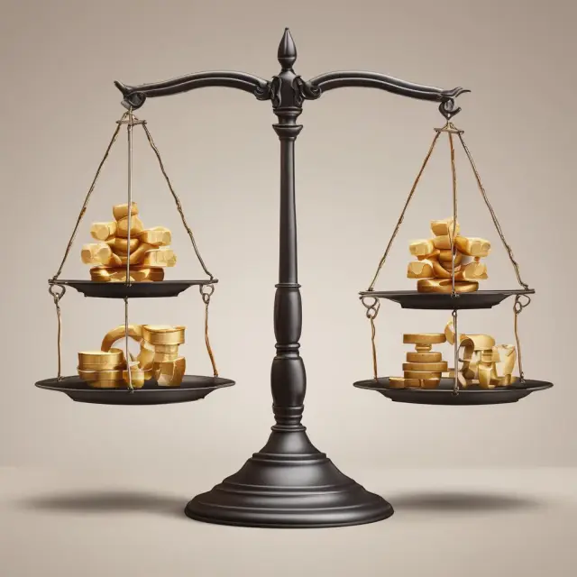 Two scales balanced by liquid assets: quick ratio on one side, current ratio on the other