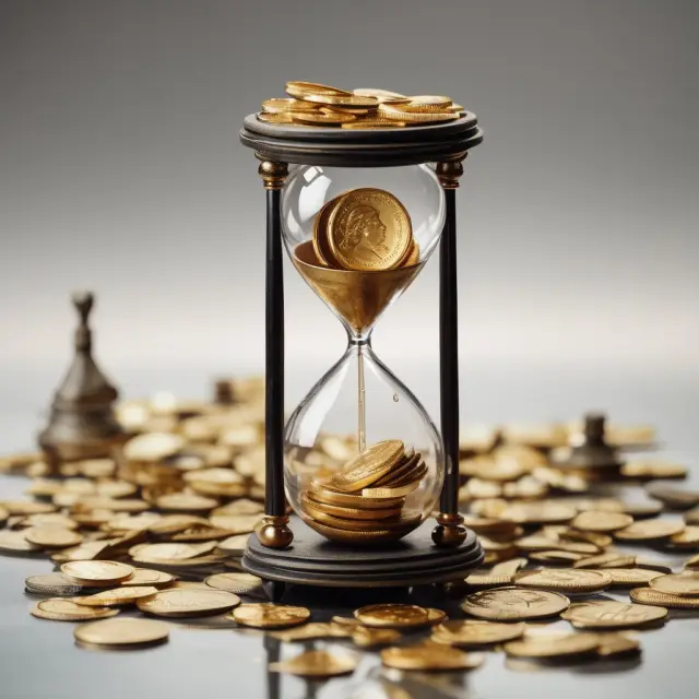 An image of gold coins dripping from a melting hourglass, representing the process of converting assets into cash